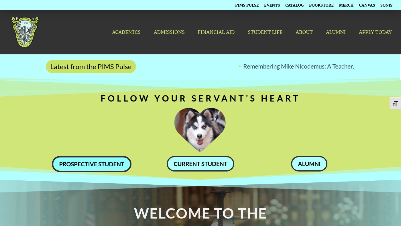 The home page of pims.edu