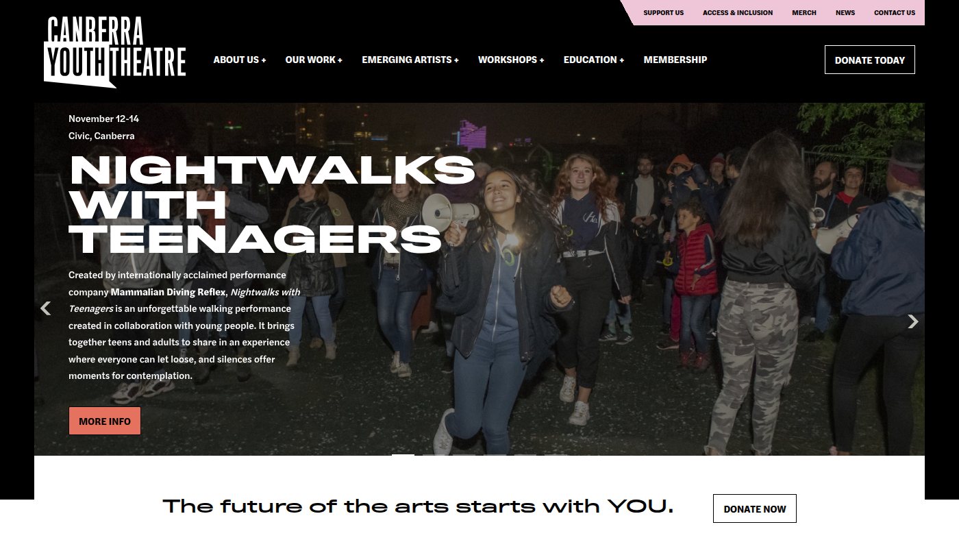 The home page of canberrayouththeatre.com.au