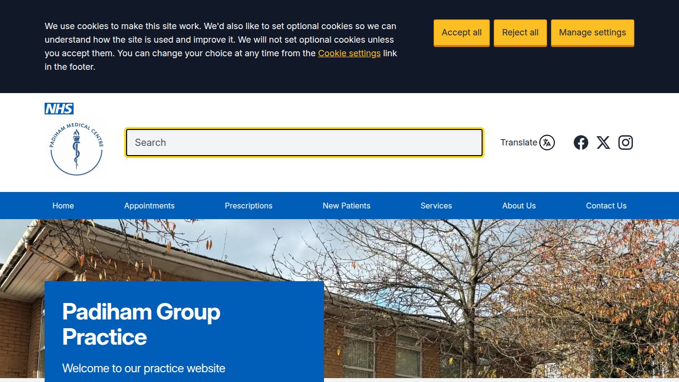 The home page of padihammedicalcentre.co.uk