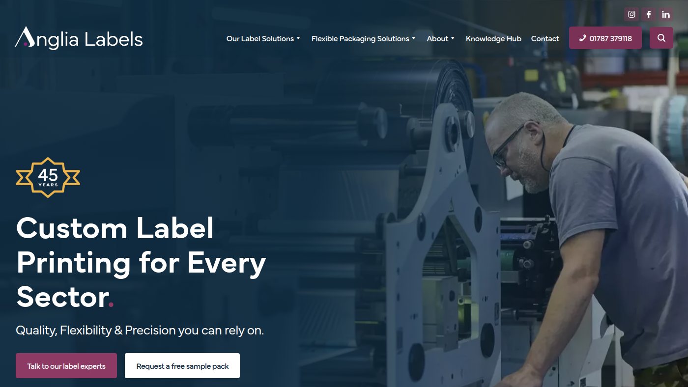 The home page of anglialabels.co.uk