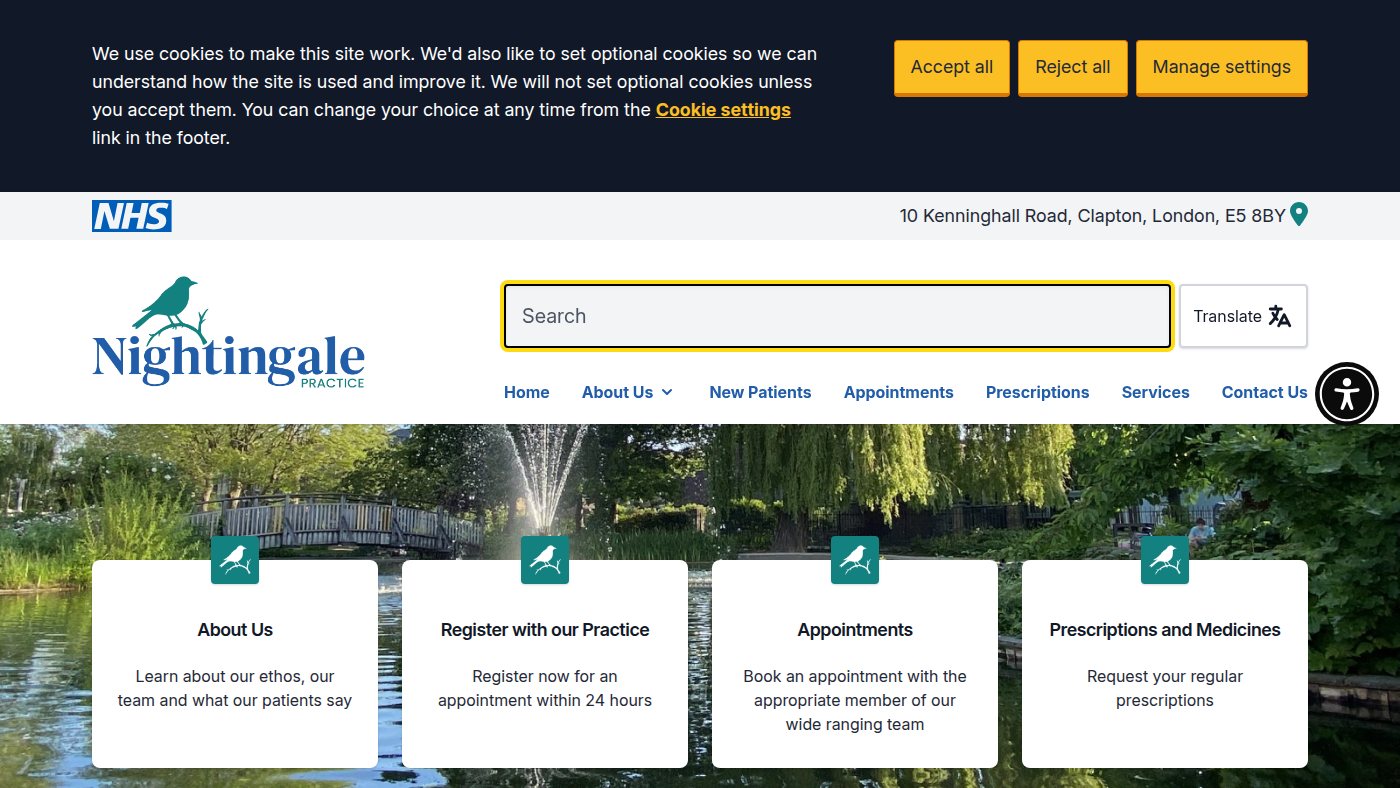 The home page of thenightingalepractice.co.uk