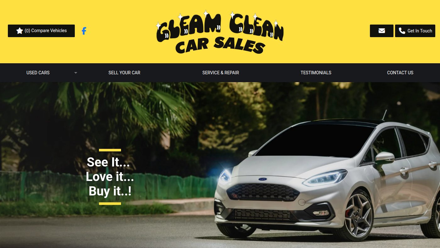 The home page of gleamcleancarsales.co.uk