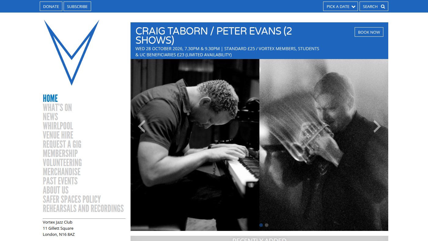 The home page of vortexjazz.co.uk