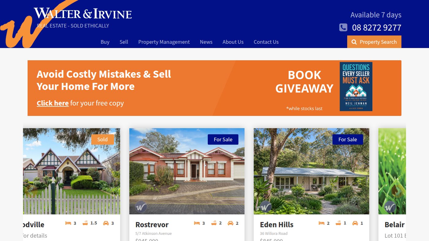 The home page of walterirvine.com.au