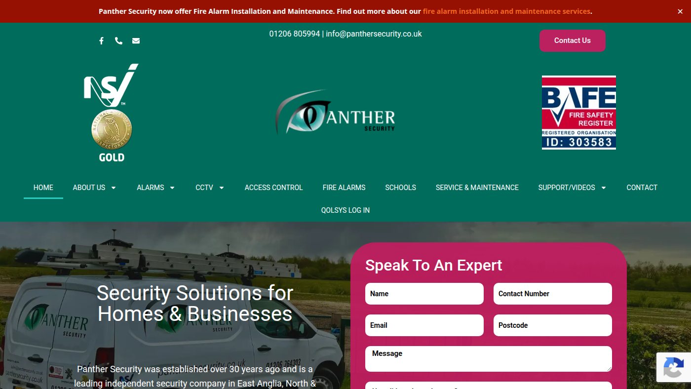 The home page of panthersecurity.co.uk