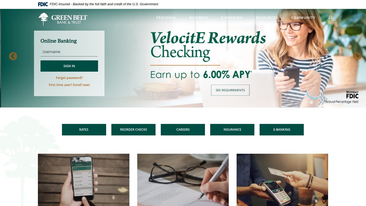 The home page of greenbeltbank.bank