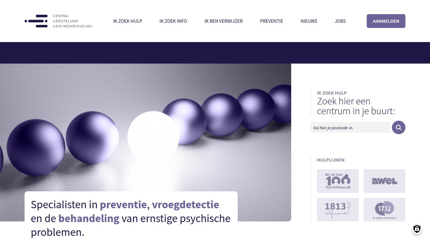 The home page of centrageestelijkegezondheidszorg.be
