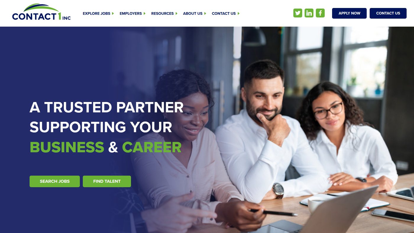 The home page of contact1inc.com