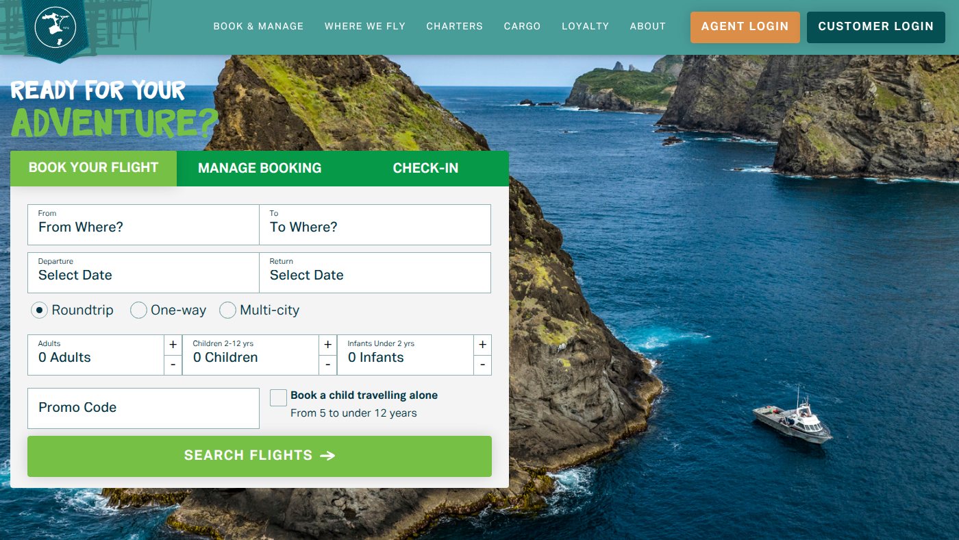 The home page of airchathams.co.nz