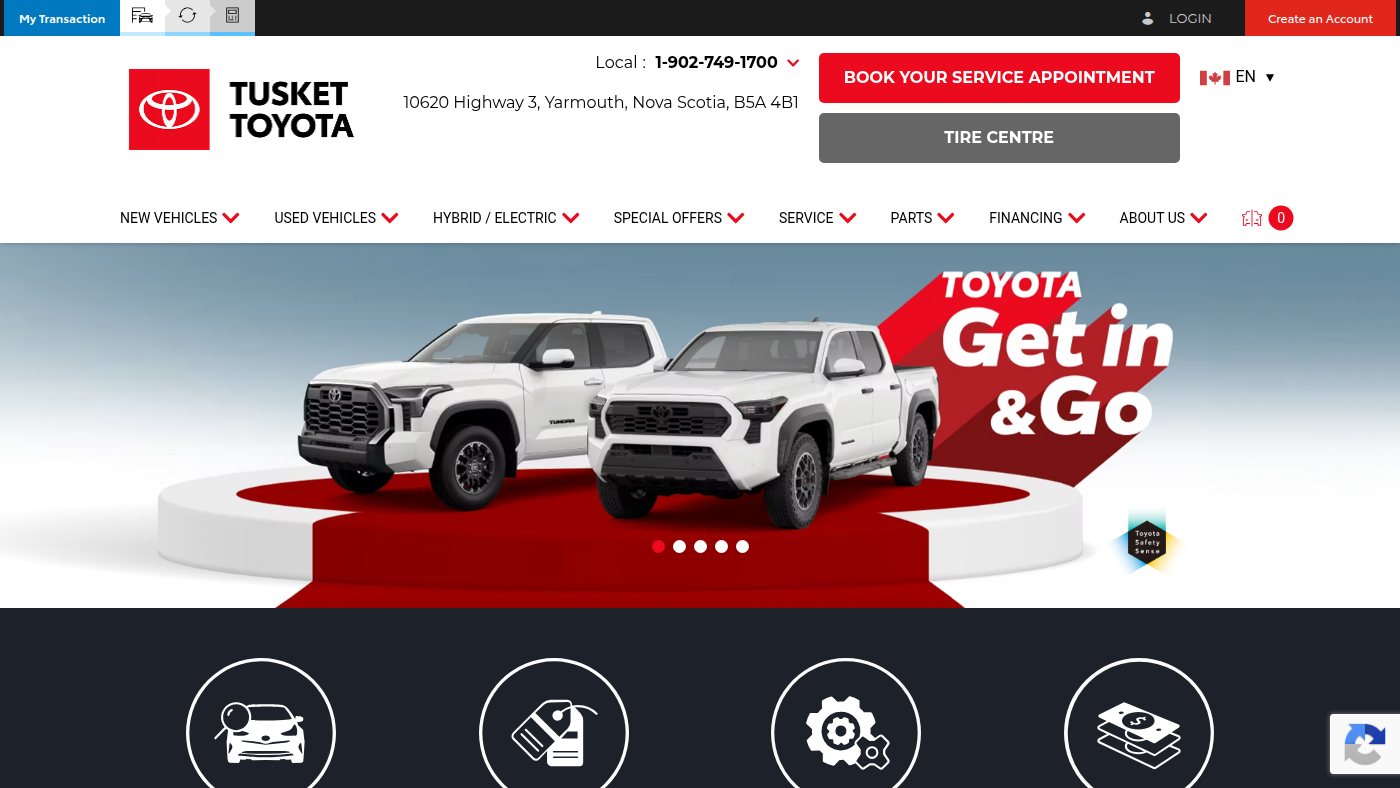 The home page of tuskettoyota.ca
