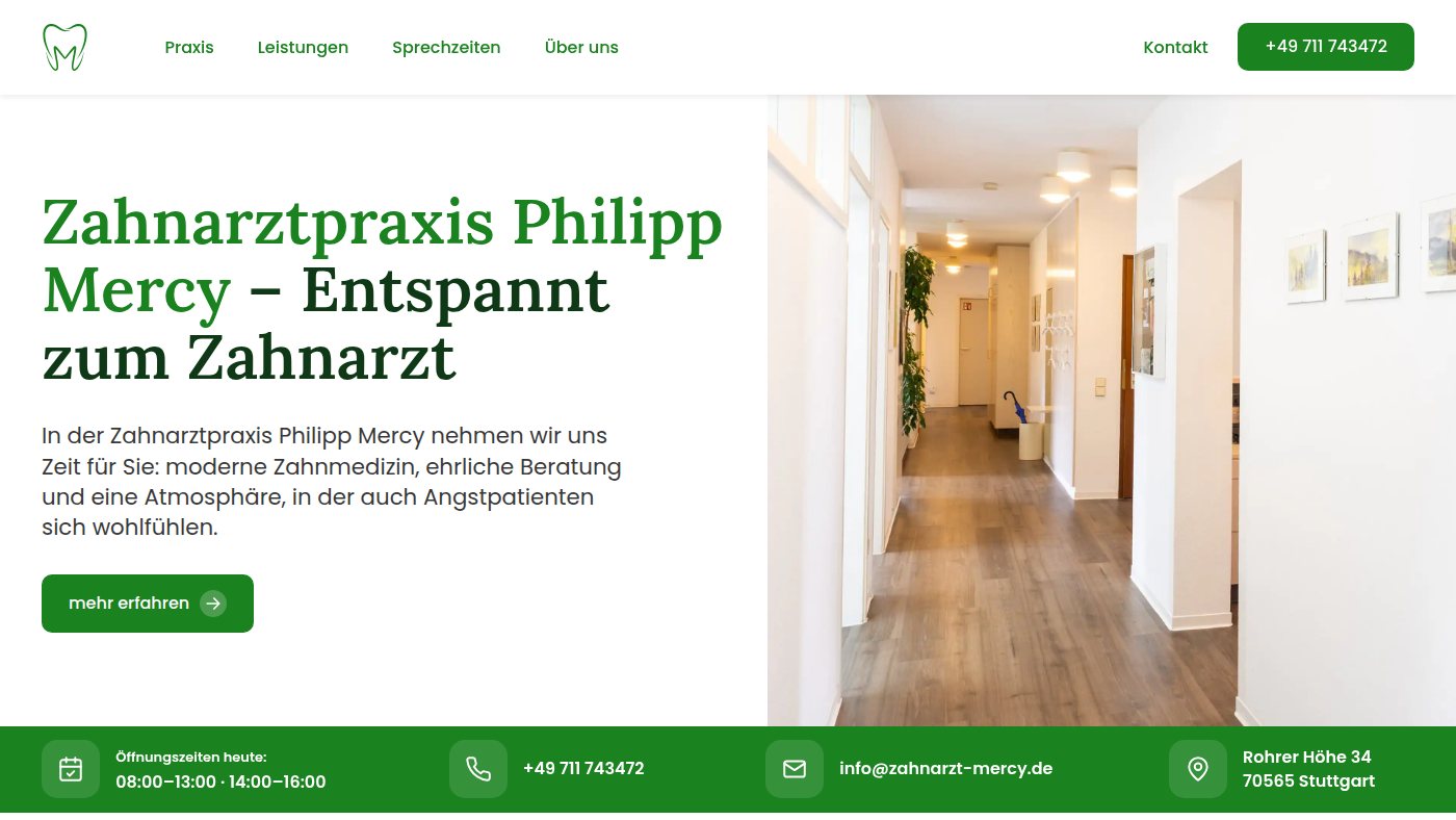 The home page of zahnarzt-mercy.de