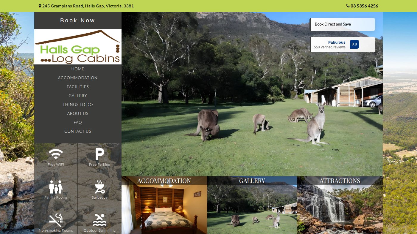 The home page of hallsgaplogcabins.com.au