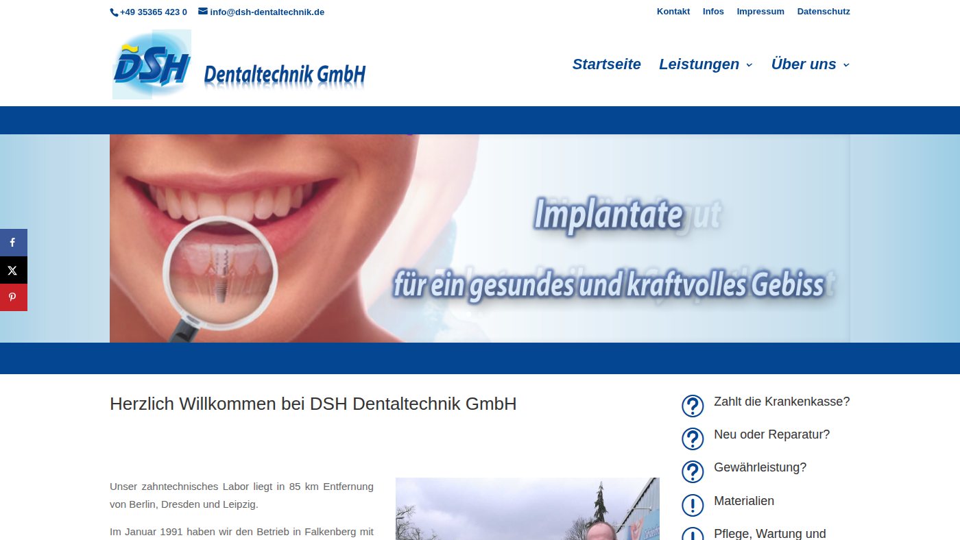 The home page of dsh-dentaltechnik.de