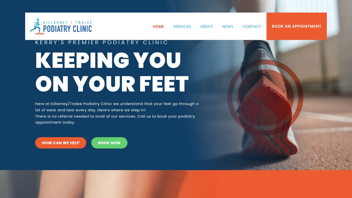 The home page of podiatryclinic.ie