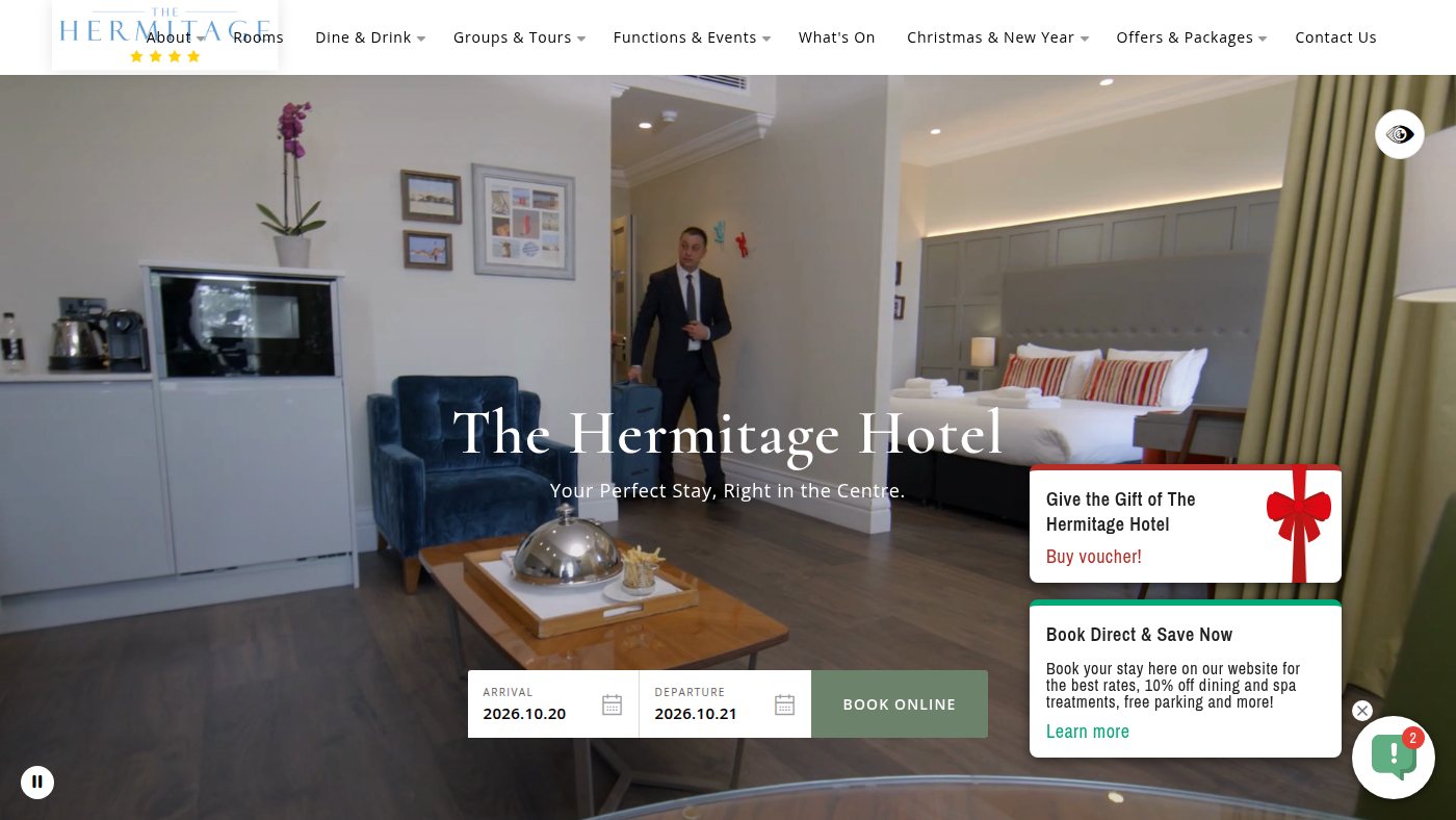 The home page of hermitage-hotel.co.uk