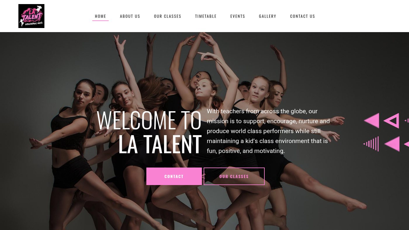 The home page of latalent.com.au