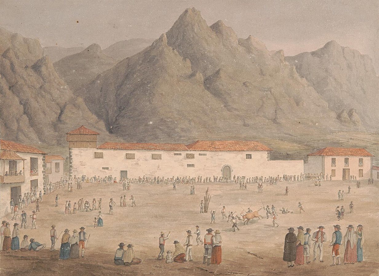 Platz im Dorf Los Silos auf Teneriffa, von Alfred Diston, 1827