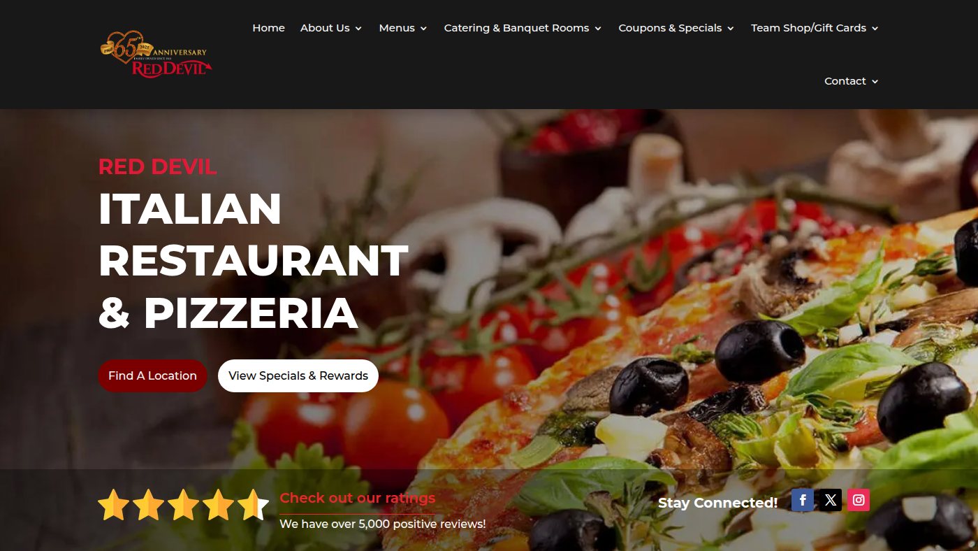 The home page of reddevilrestaurant.com