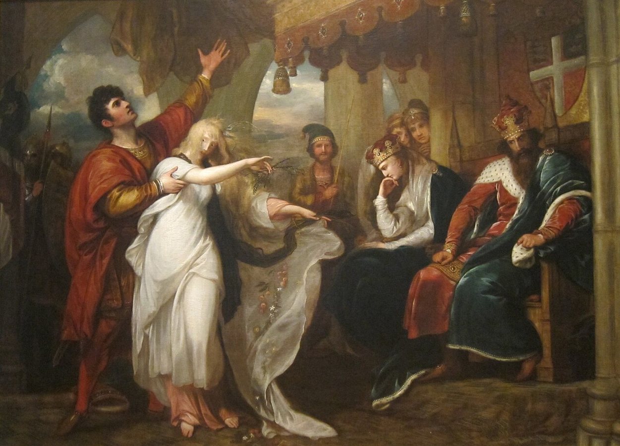 Benjamin West, Amleto, atto IV, scena V (Ofelia davanti al re e alla regina), 1792