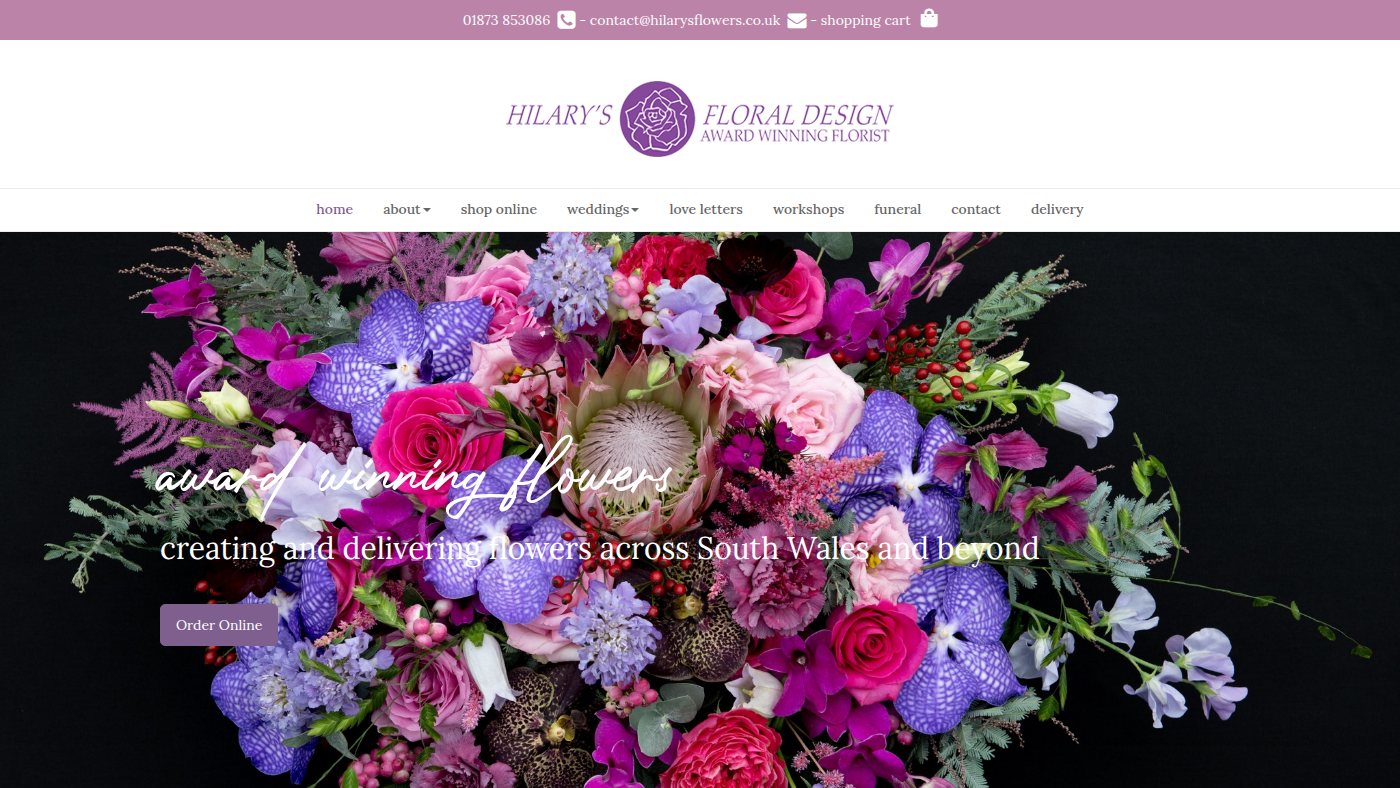The home page of hilarysflowers.co.uk