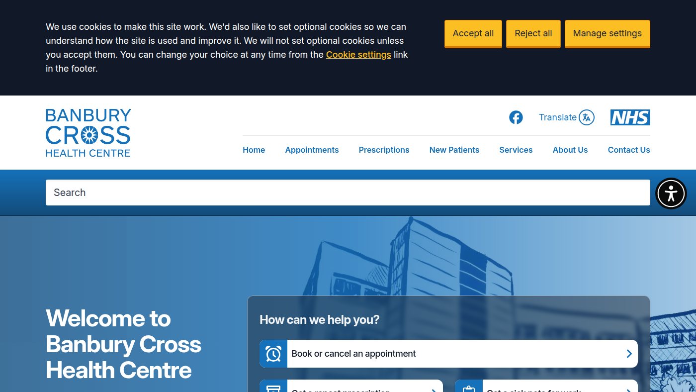 The home page of banburycrosshealthcentre.co.uk