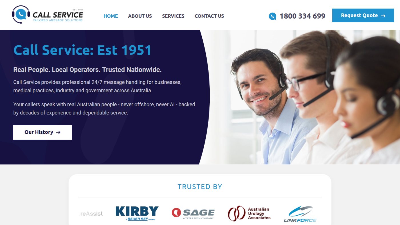 The home page of callservice.com.au
