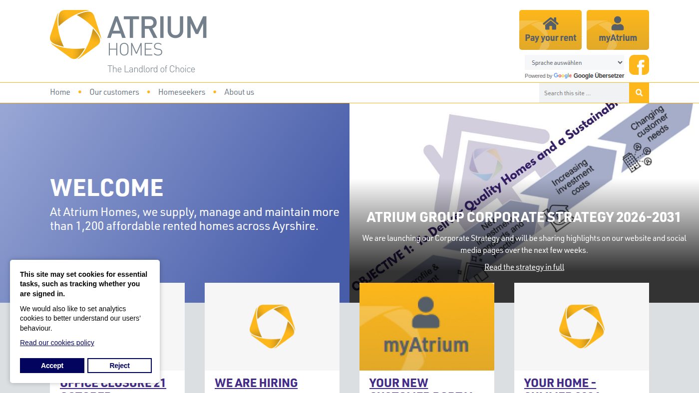 The home page of atrium-homes.co.uk