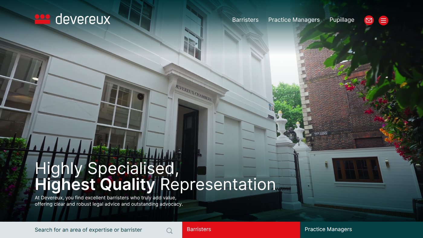 The home page of devereuxchambers.co.uk