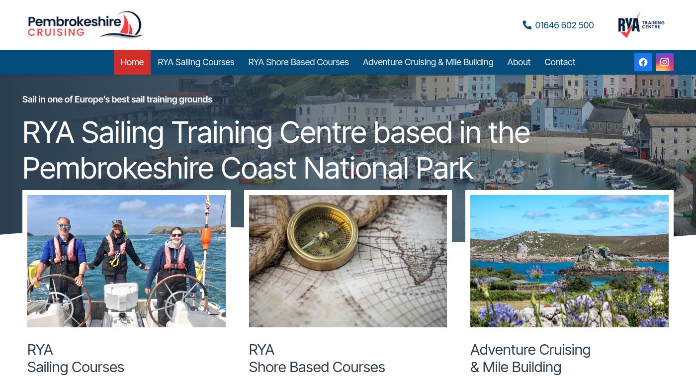 The home page of pembrokeshirecruising.co.uk