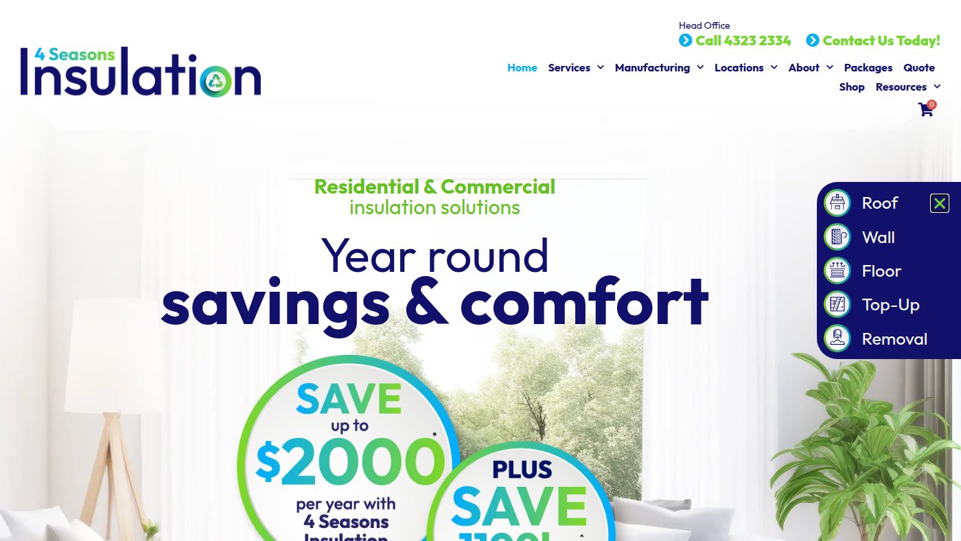 The home page of 4seasonshomeinsulation.com.au