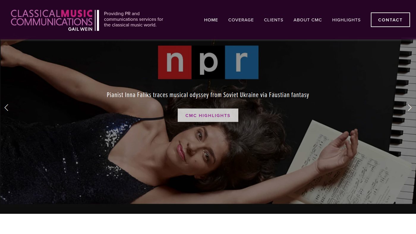 The home page of classicalmusiccommunications.com