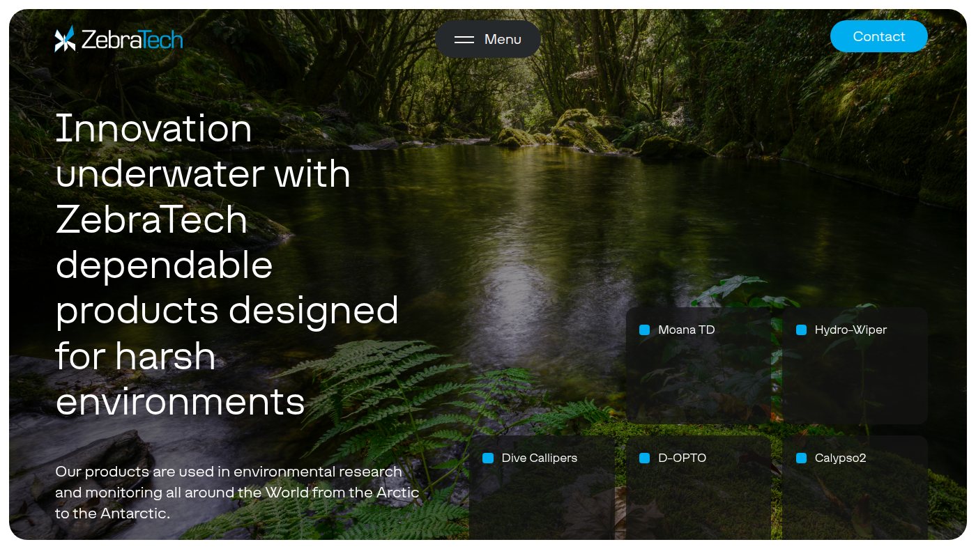 The home page of zebra-tech.co.nz