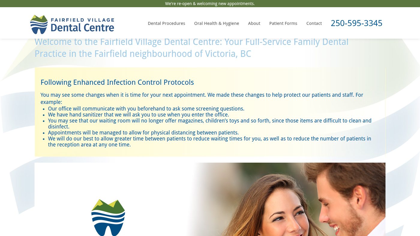 The home page of fairfielddental.ca