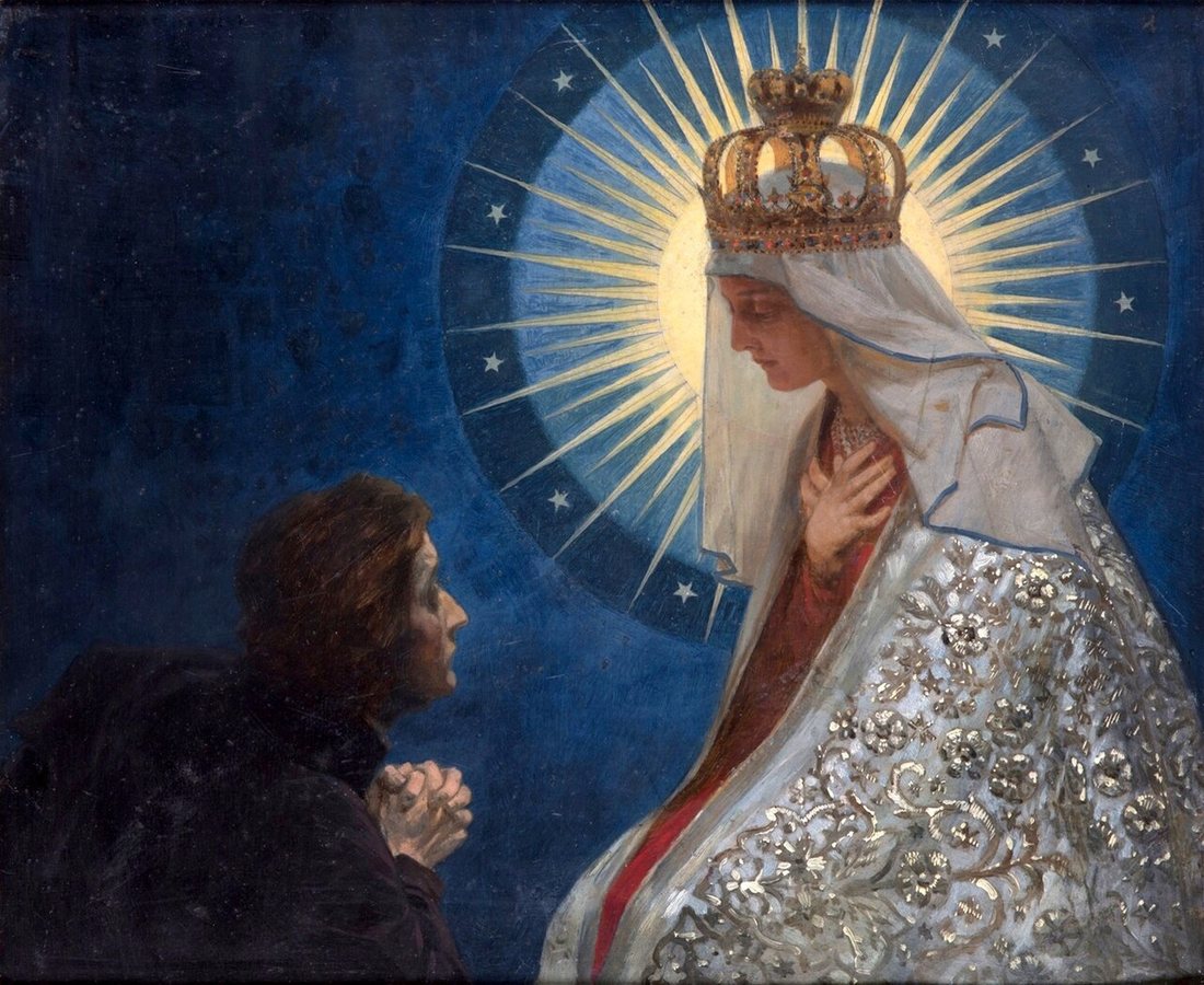 Adam Mickiewicz in preghiera davanti alla Madonna della Porta dell'Alba, di Piotr Stachiewicz