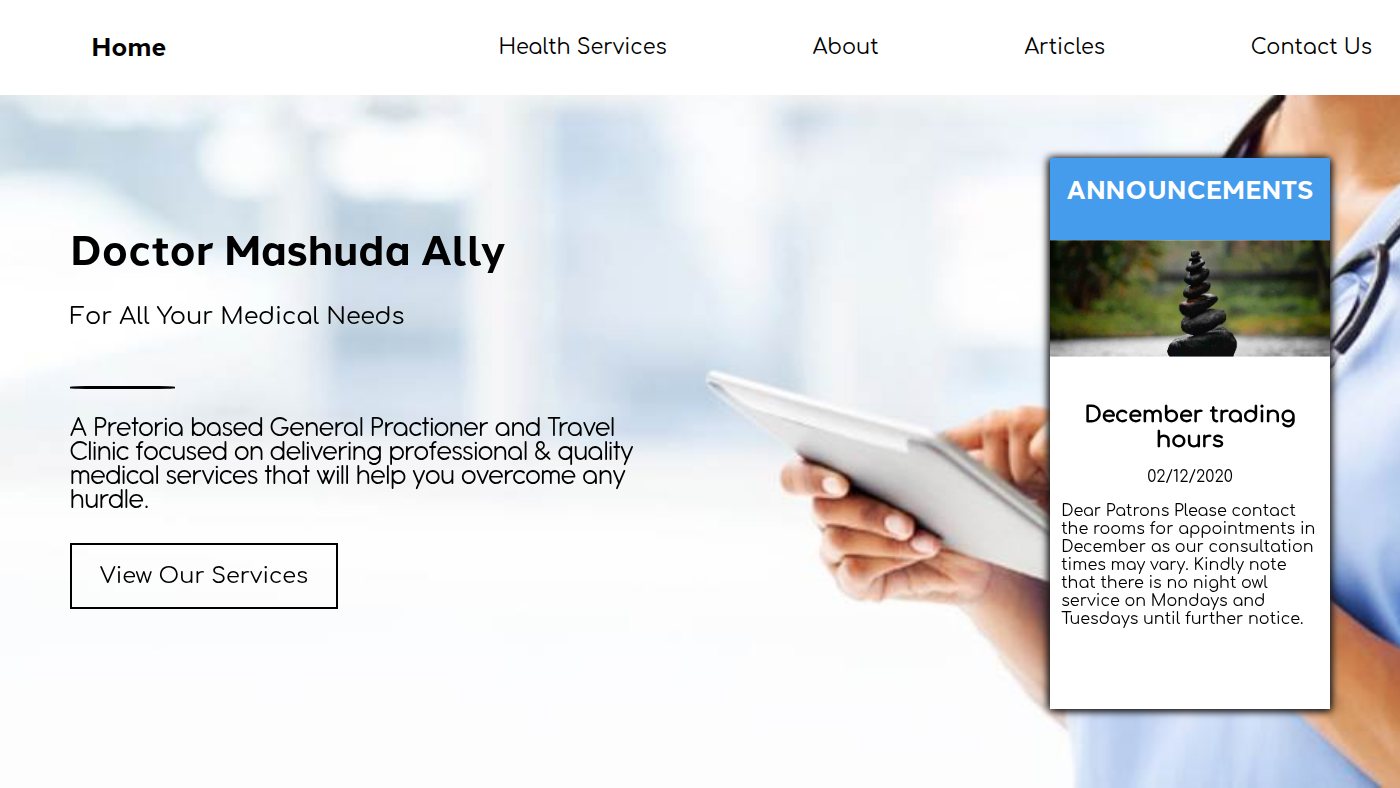 The home page of hatfieldfamilydoctor.co.za