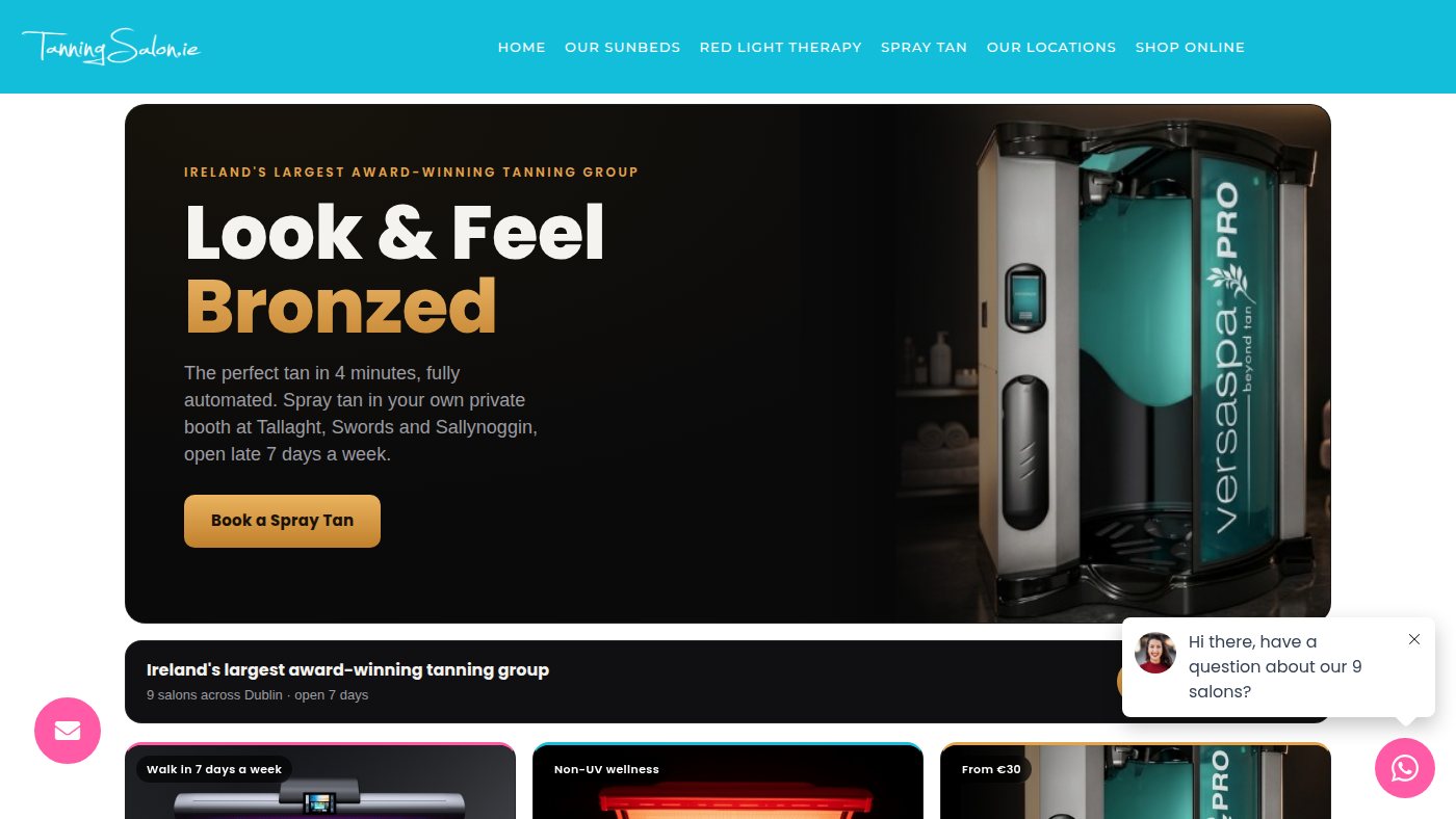 The home page of tanningsalon.ie