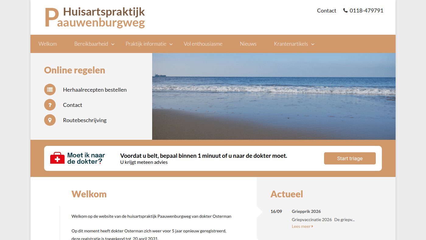 The home page of huisartspraktijkpaauwenburgweg.nl