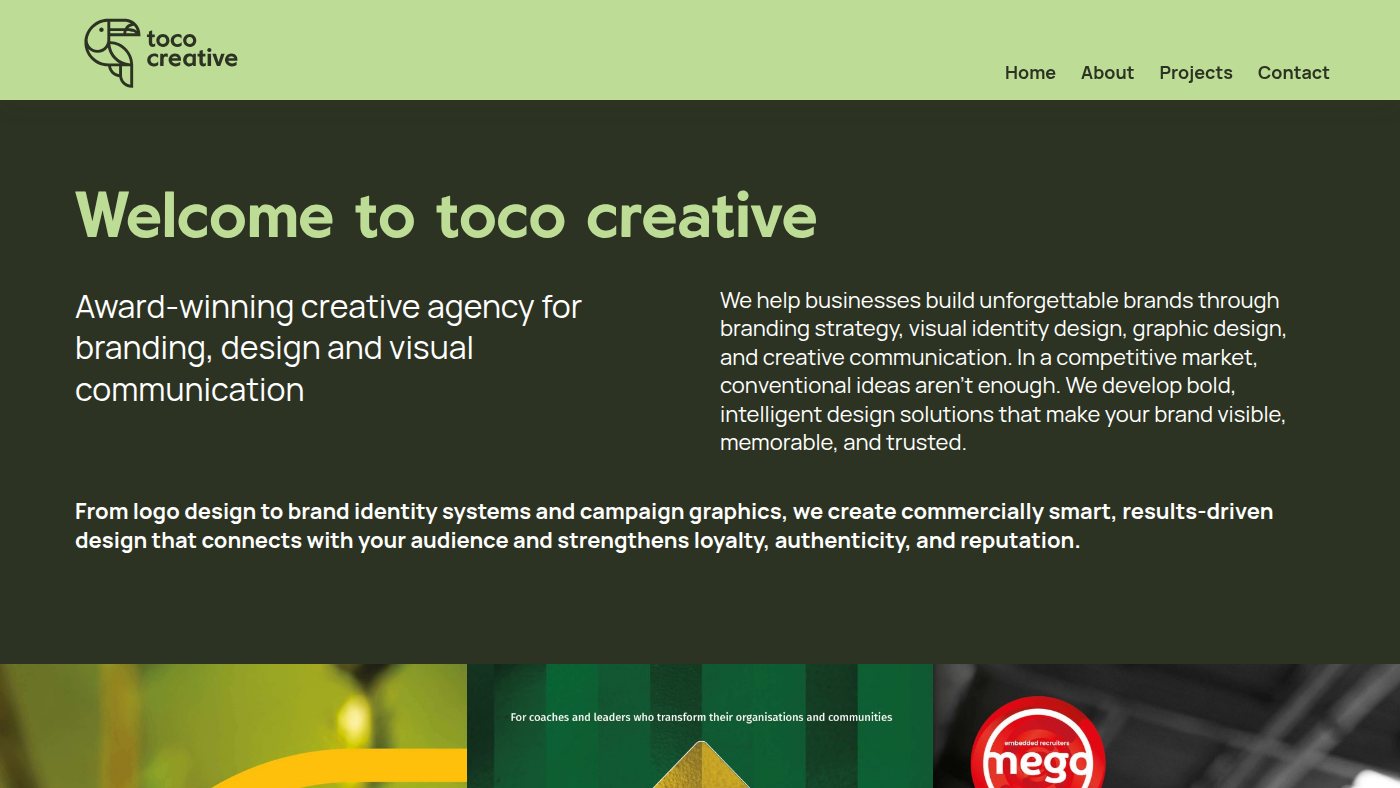The home page of tococreative.co.uk