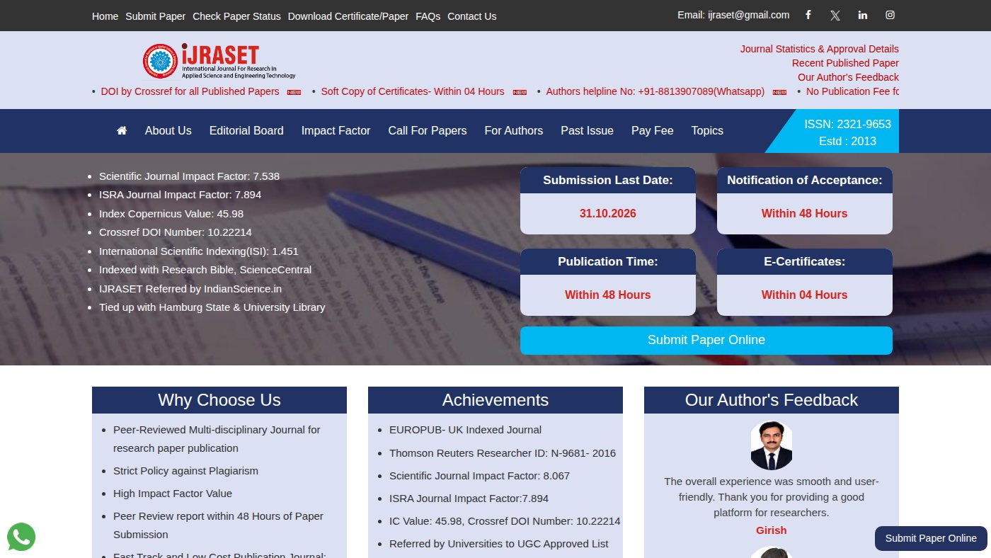 The home page of ijraset.com