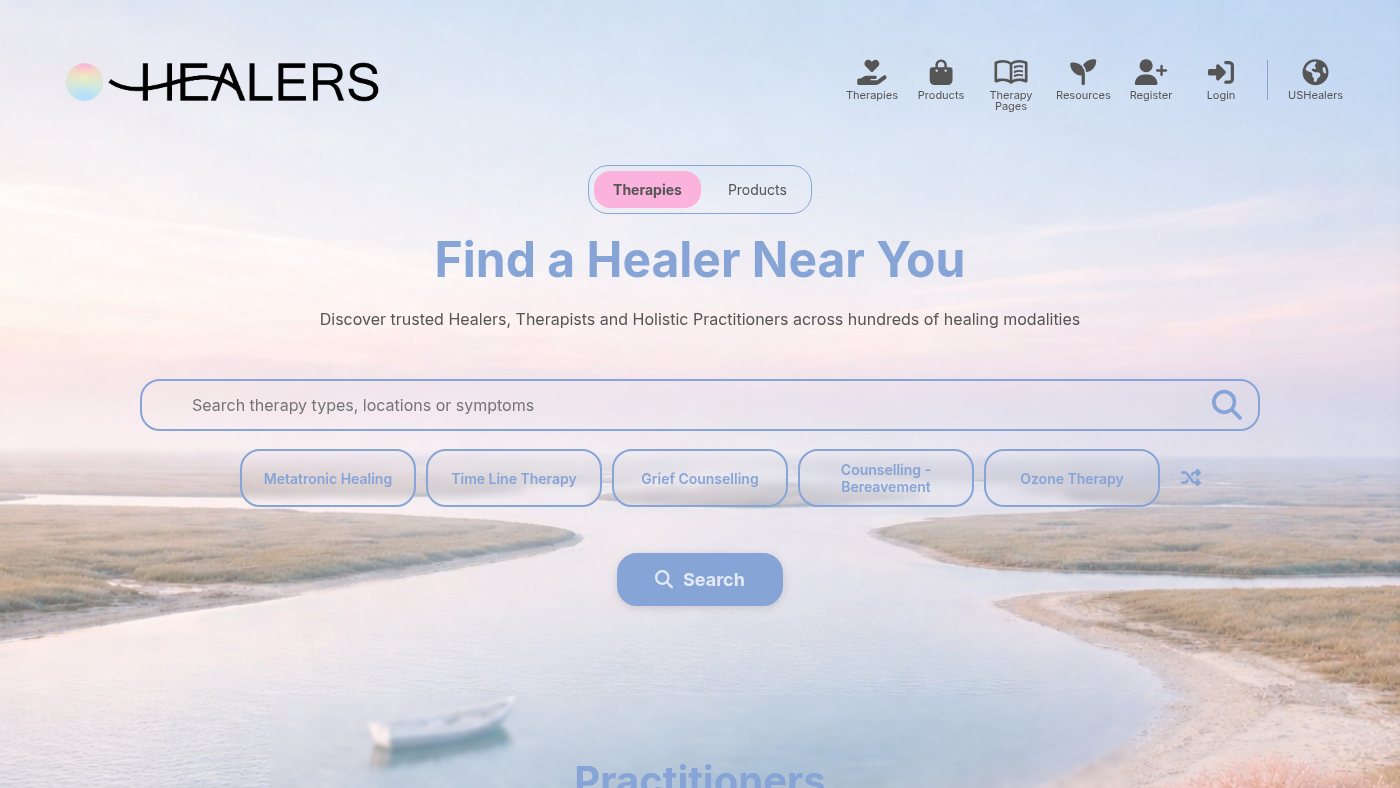 The home page of healers.co.uk