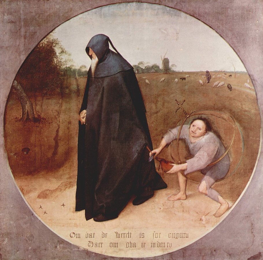 A misantropia está frequentemente associada à evitação do contato social, como retratada em O Misantropo, de Pieter Bruegel, o Velho.