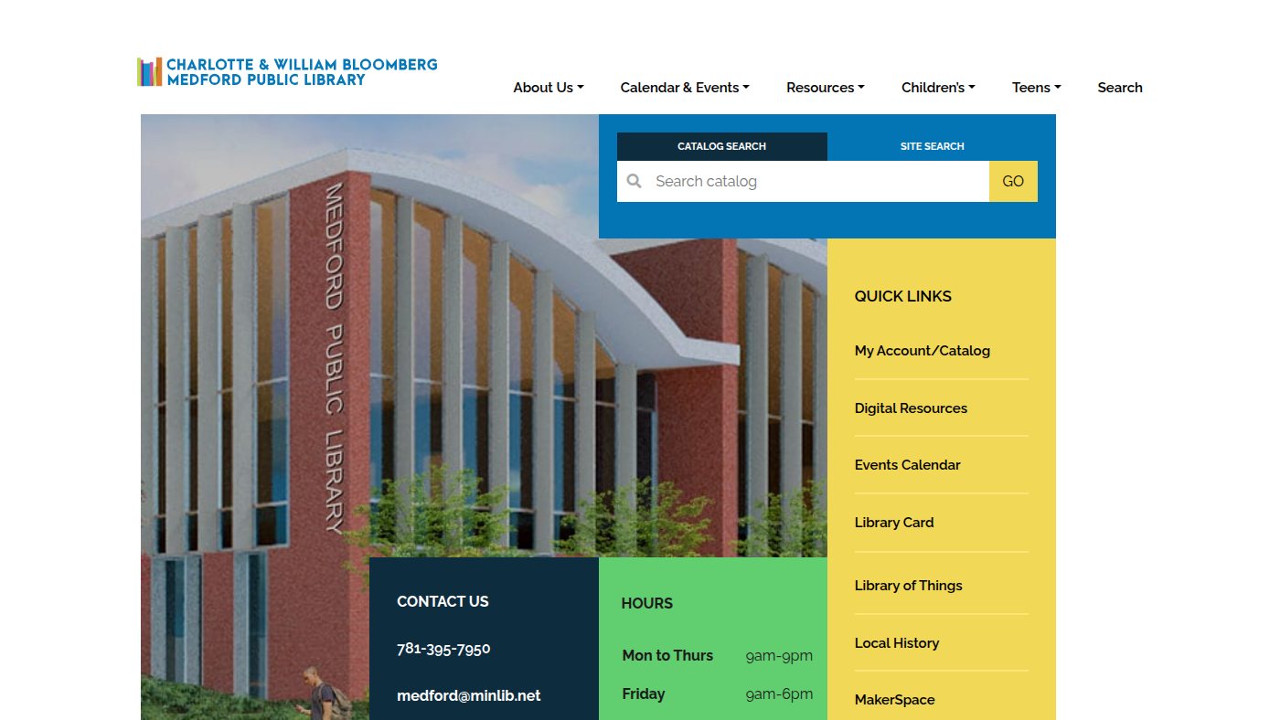 The home page of medfordlibrary.org