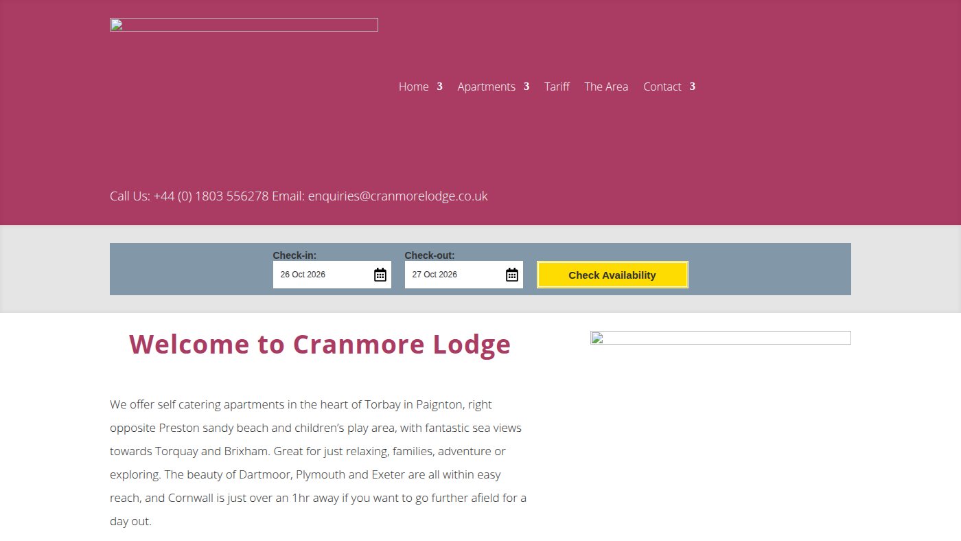 The home page of cranmorelodge.co.uk