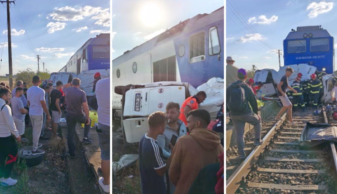 Tragedie pe calea ferată: Patru morți, după ce o autoutilitară a fost spulberată de tren în județul Galați. Traficul feroviar, blocat