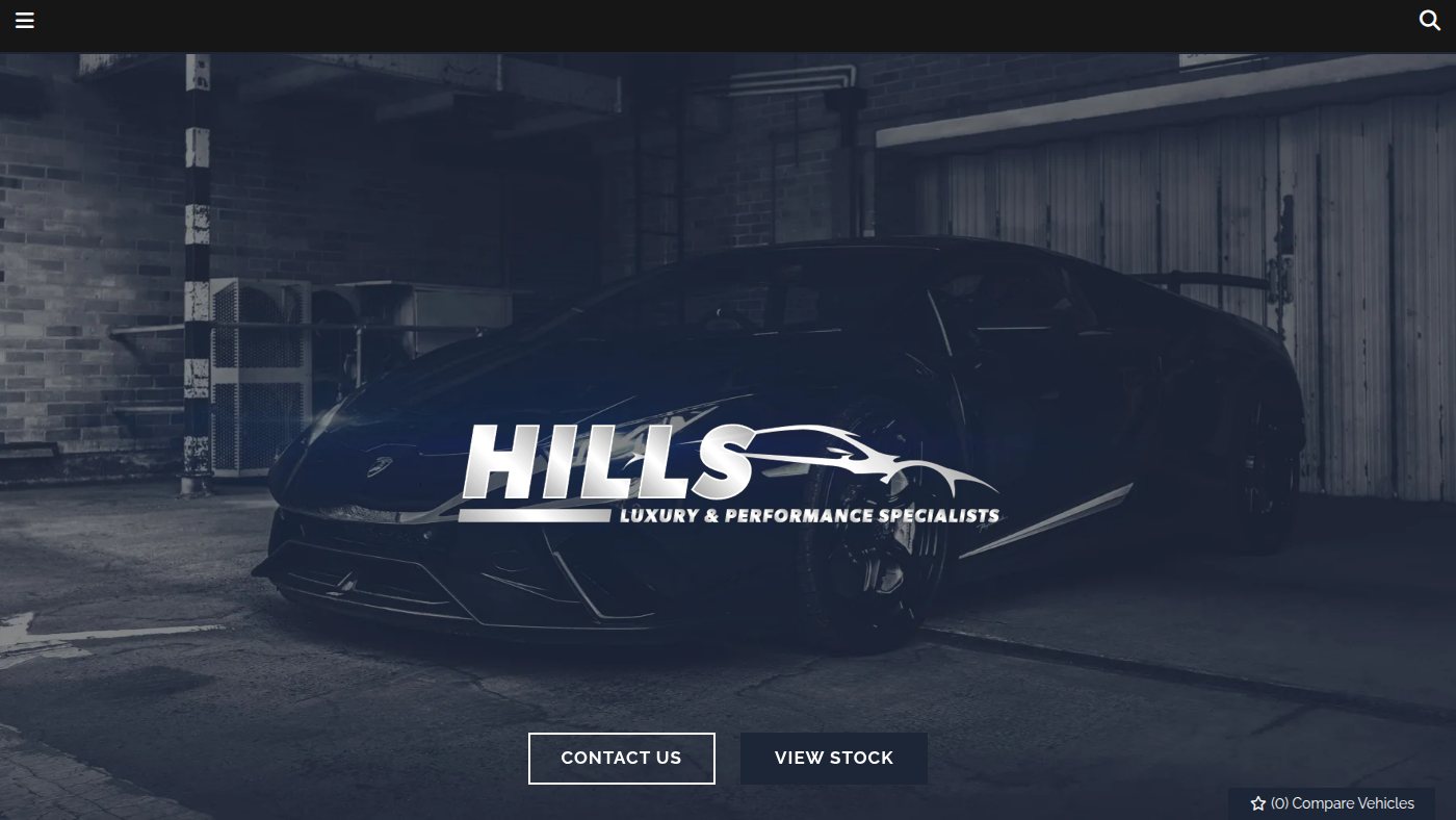 The home page of hillsprestigecars.co.uk