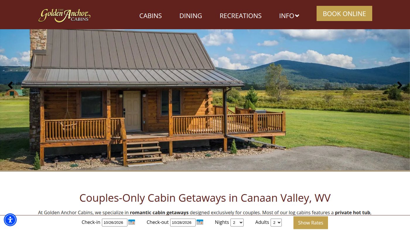 The home page of goldenanchorcabins.com