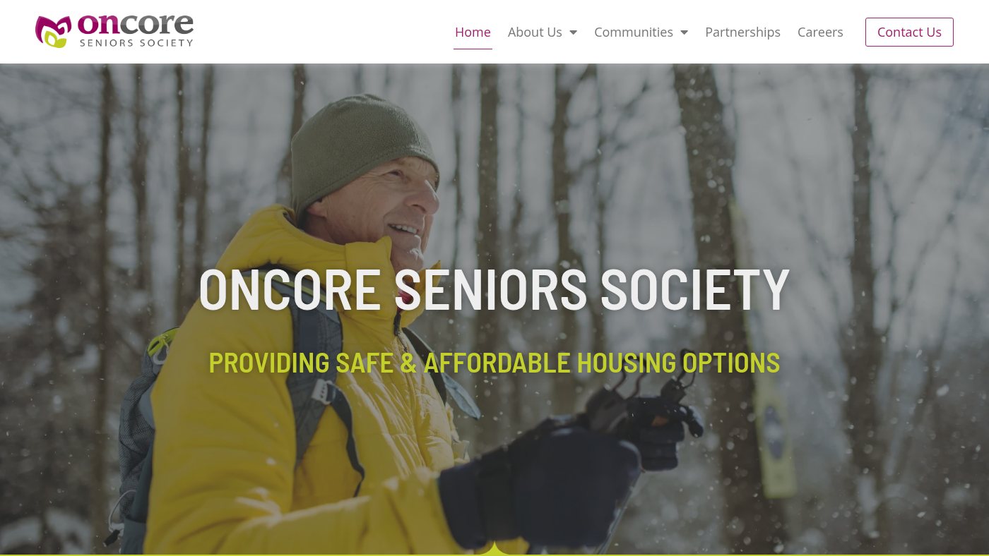 The home page of oncoreseniorssociety.ca