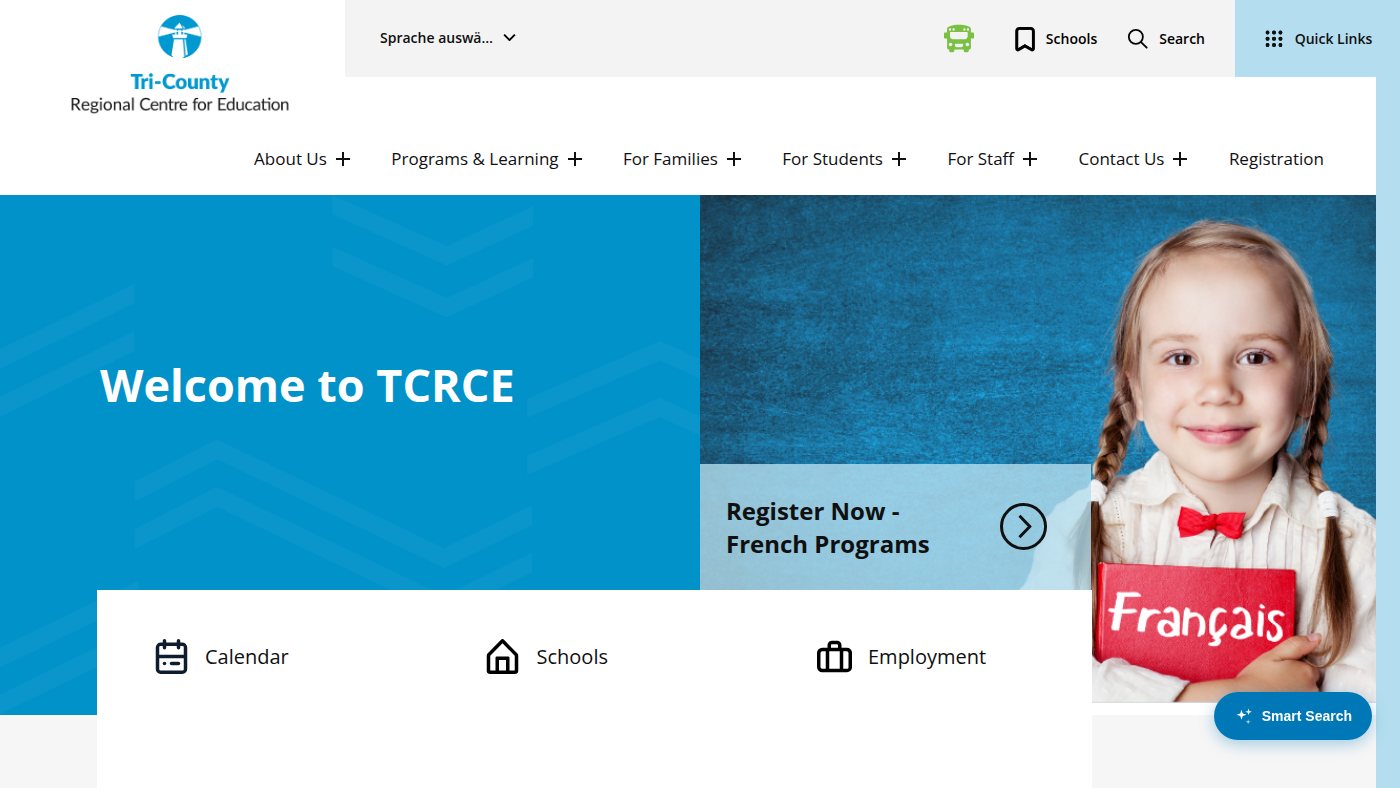 The home page of tcrce.ca