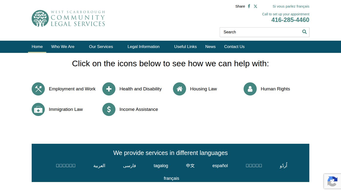 The home page of westscarboroughlegal.ca