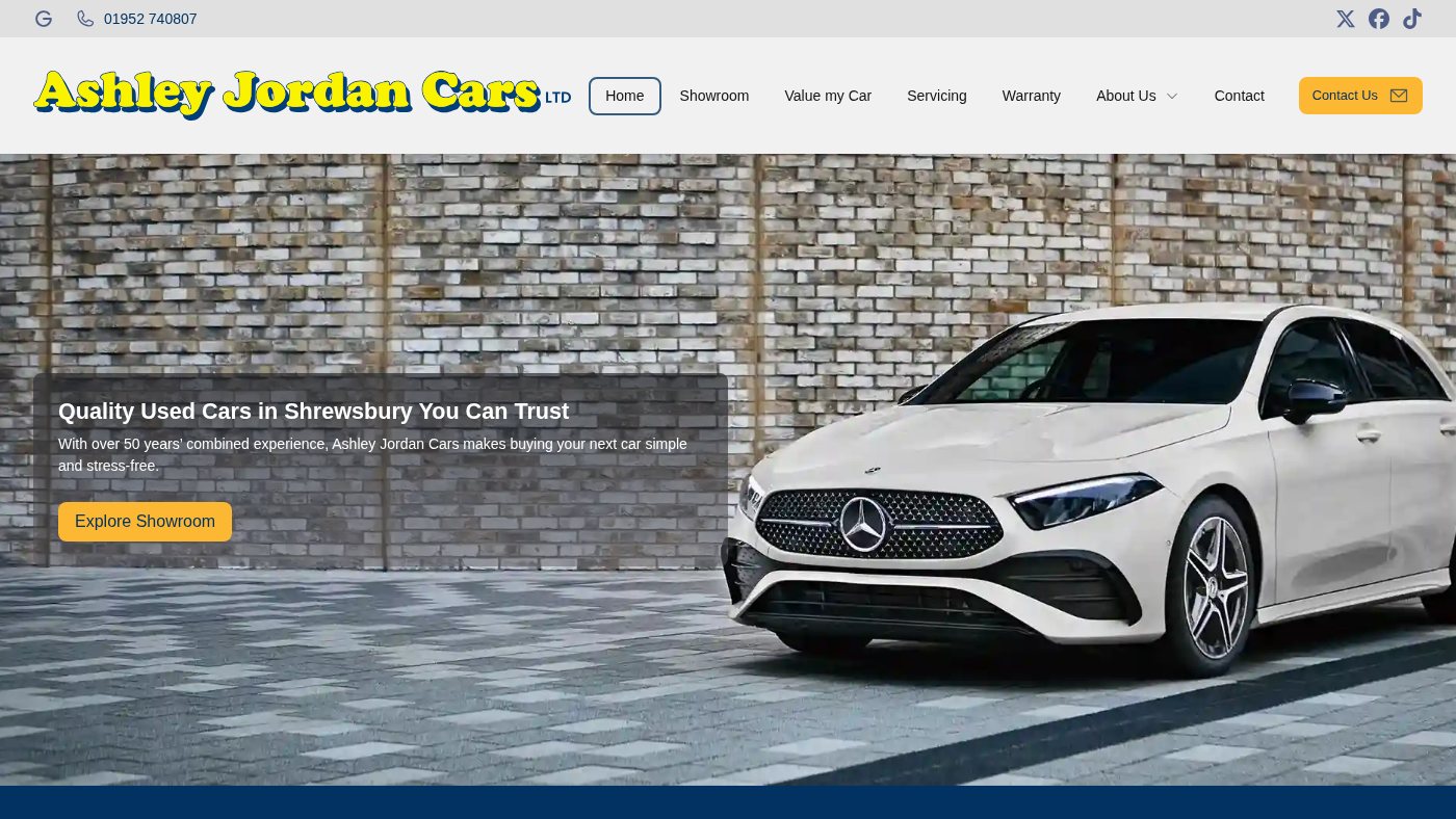 The home page of ashleyjordancars.co.uk